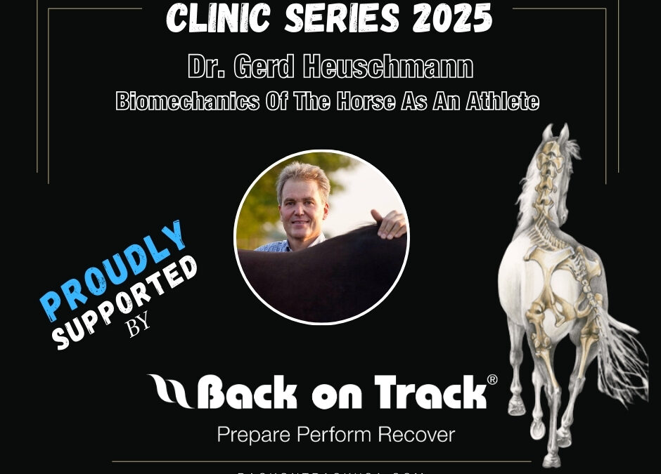 Clinic Series 2025 featuring Dr. Geoff Blundell on horse rehabilitation.